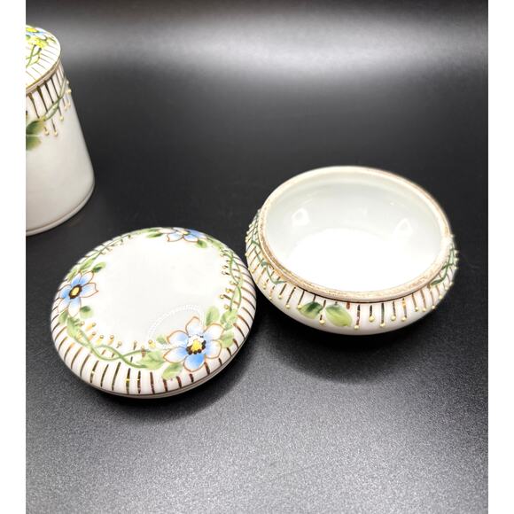 Nippon Japan Vanity Grooming Trinket Lidded Jars Set of 3 w/ Under Plate Antique - Picture 8 of 12